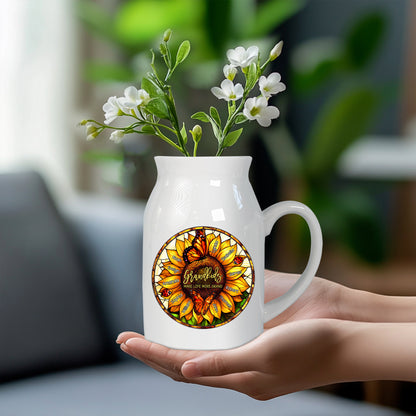 Netecom Personalized Sunflower Ceramic Jug Mug , Custom Grandkids Names and Stained Glass Flower Print , Unique Christmas or Mother's Day Gift for Grandma