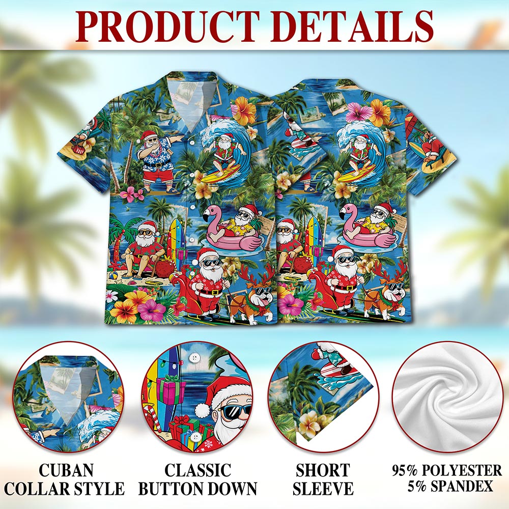Netecom Christmas Santa Claus Hawaiian Shirt for Men, Tropical Button Down Summer Beach Short Sleeve Shirts, Size S-5XL