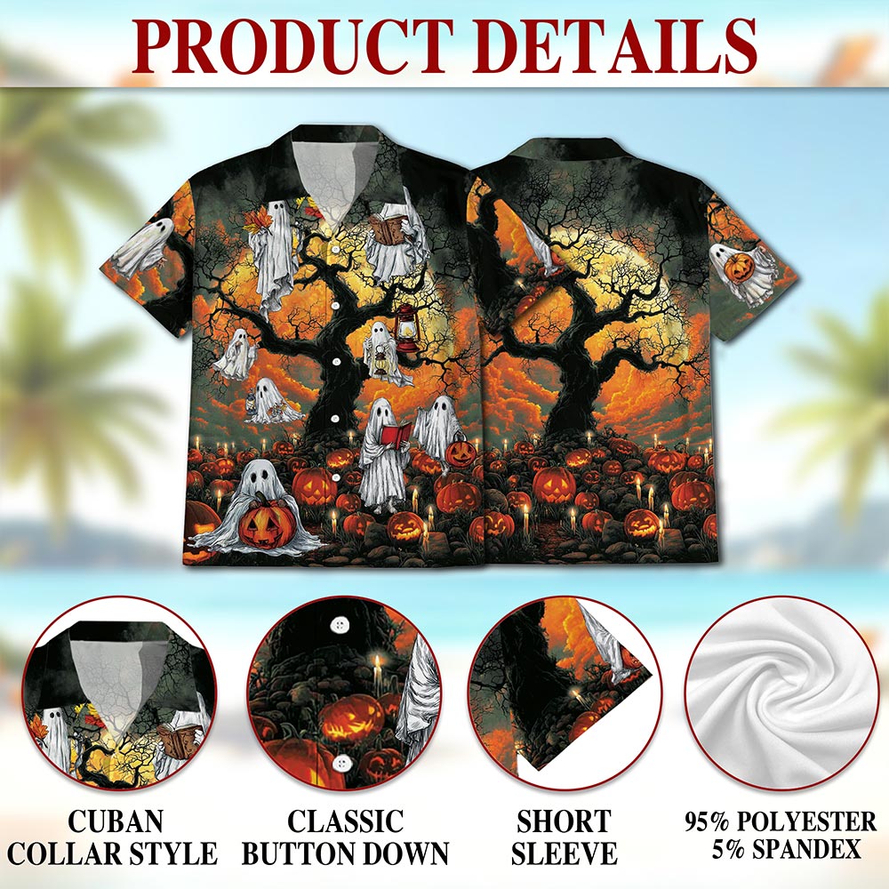 Netecom Ghost Halloween Hawaiian Shirt for Men, Halloween Present, Pumpkins Button Down Summer Beach Shirts, S-5XL