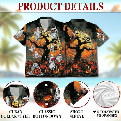 Netecom Ghost Halloween Hawaiian Shirt for Men, Halloween Present, Pumpkins Button Down Summer Beach Shirts, S-5XL