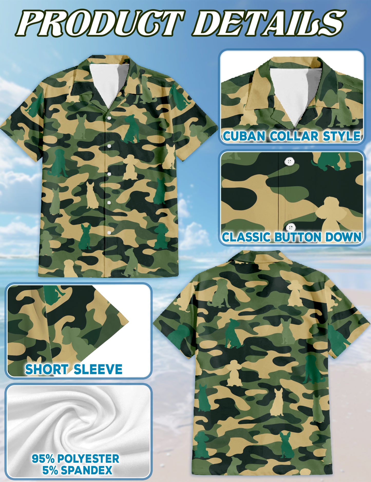 Netecom Dog Camo Hawaiian Shirt for Men, Spinone Italiano Lover Gift, Animal Camouflage Button Down Summer Beach Shirts