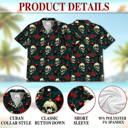 Netecom Skull Christmas Hawaiian Shirt for Men, Gothic Holiday Ornament Button Down Summer Beach Short Sleeve Shirts, S-5XL
