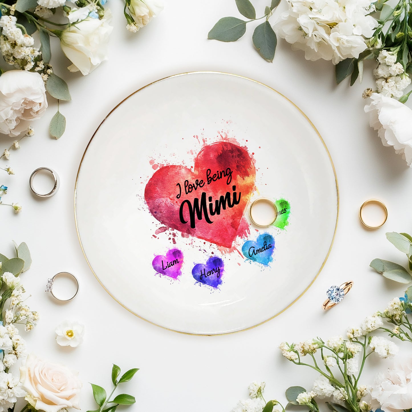 Netecom Personalized I Love Being Custom Title Jewelry Tray, Custom Names Ceramic Ring Dish with Heart Design, Mother's Day & Christmas Gift