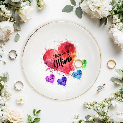 Netecom Personalized I Love Being Custom Title Jewelry Tray, Custom Names Ceramic Ring Dish with Heart Design, Mother's Day & Christmas Gift