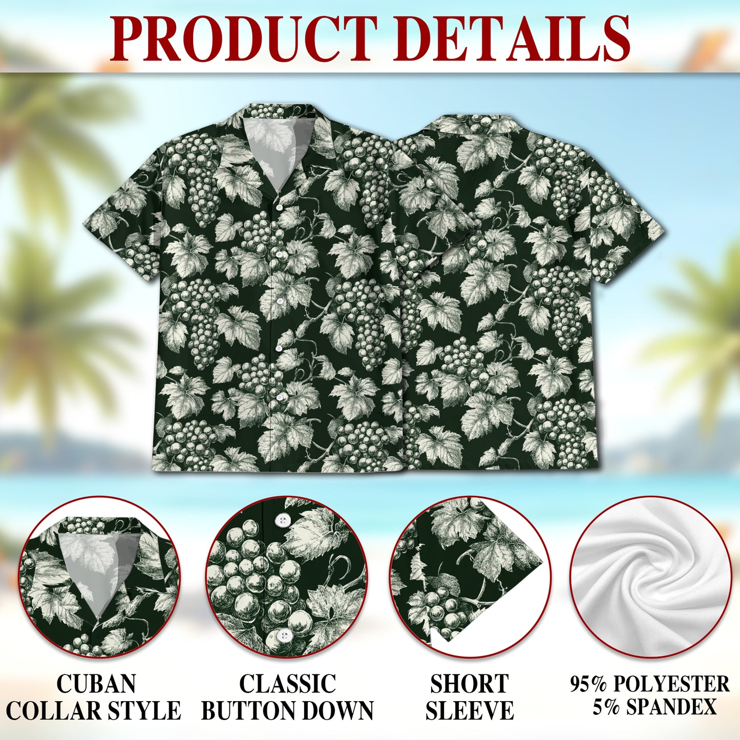 Netecom Grape Hawaiian Shirt for Men Women, Grape Lover Gifts, Fruit Button Down Summer Beach Short Sleeve Shirts
