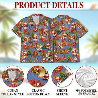 Netecom Santa Claus Christmas Night Hawaiian Shirt, Vintage Xmas Tree Gift Print Button Down Summer Beach Shirts, S-5XL