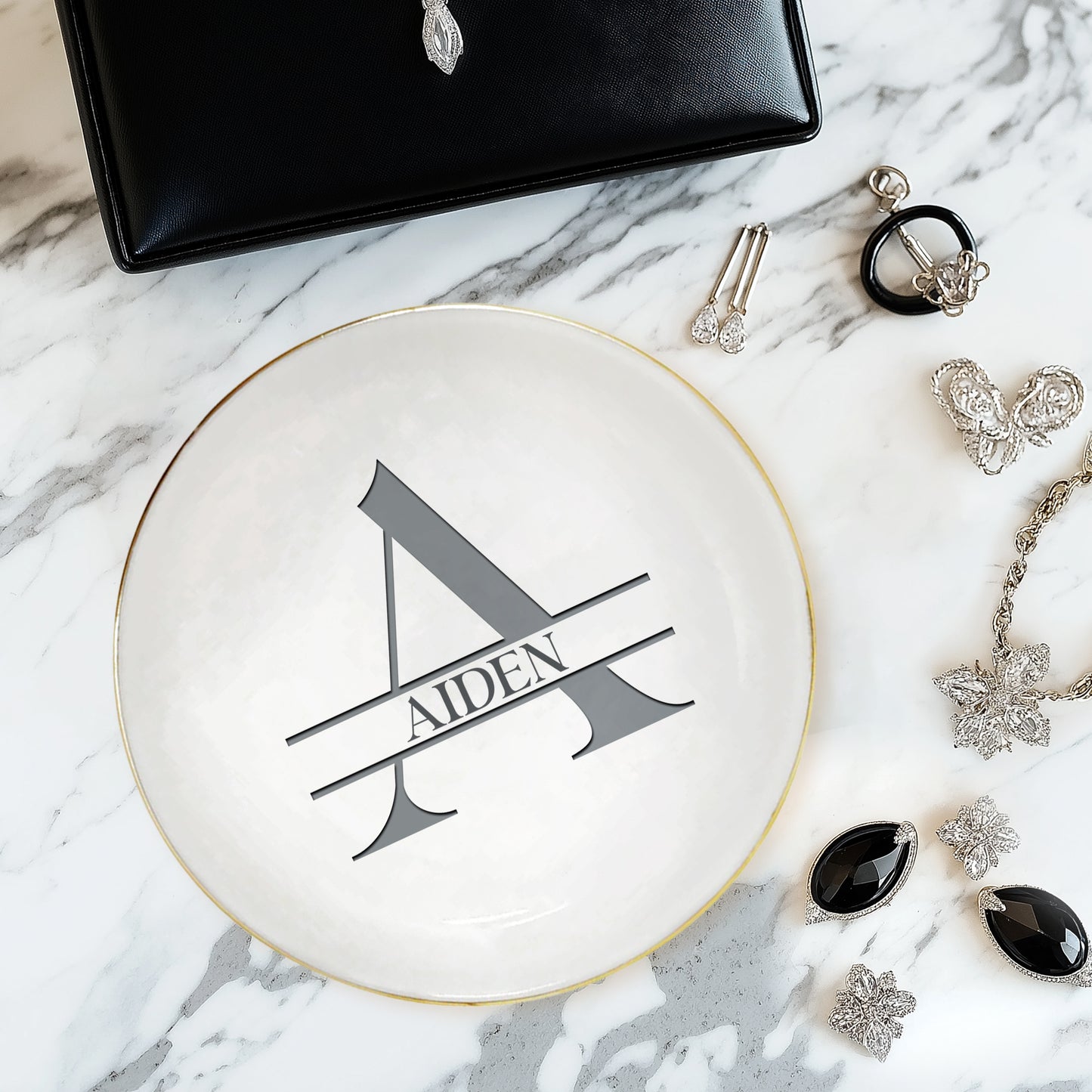 Netecom Personalized Jewelry Tray with Custom Initials and Names, Elegant Gift for Weddings, Birthdays, or Special Occasions