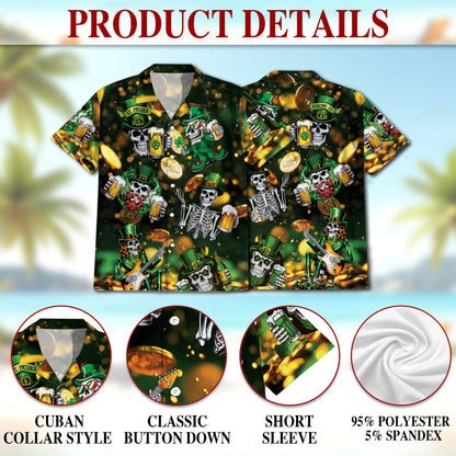 Netecom St Patrick's Day Skull Beer Hawaiian Shirt for Men Women, Button Down Summer Beach Short Sleeve Shirts