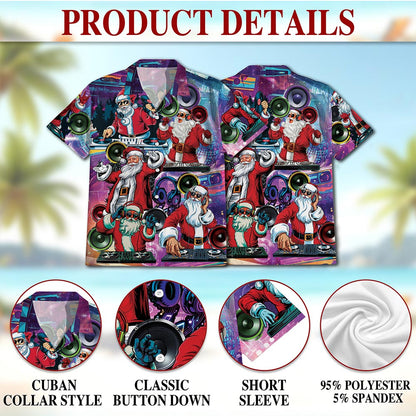 Netecom DJ Santa Claus Christmas Hawaiian Shirt, Music Party Holiday Print Button Down Summer Beach Short Sleeve Shirt, S-5XL