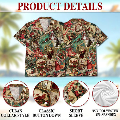 Netecom Merry Christmas Santa Claus Hawaiian Shirt for Men, Retro Holiday Button Down Summer Beach Short Sleeve Shirts, S-5XL