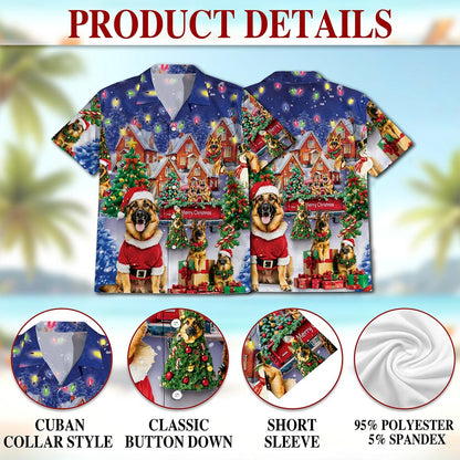Netecom German Shepherd Christmas Hawaiian Shirt for Men, Festive Dog Holiday Print Button Down Summer Beach Shirt, S-5XL