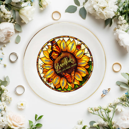 Netecom Personalized Grandma’s Garden Jewelry Tray , Custom Birth Month Flower Ring Dish , Names Ceramic Keepsake for Mother's Day & Christmas