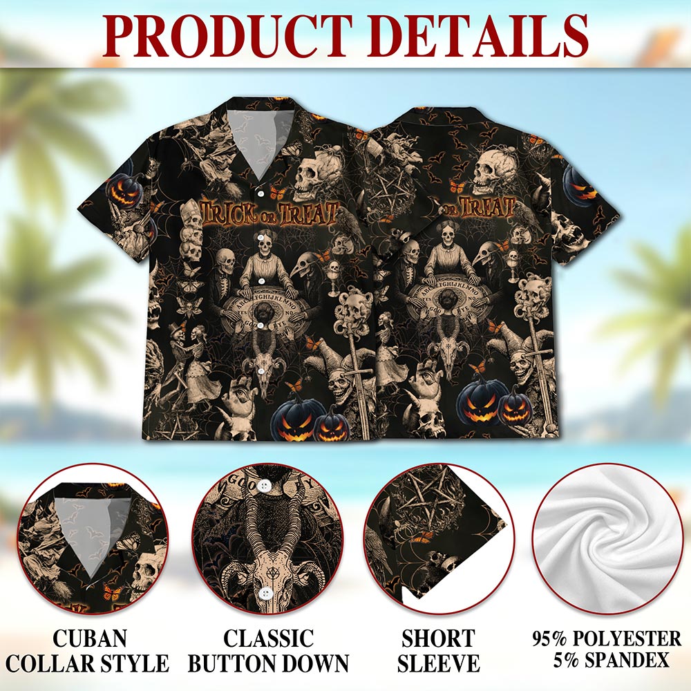 Netecom Vintage Skull Halloween Hawaiian Shirt for Men, Halloween Present, Skeleton Button Down Summer Beach Shirts, S-5XL