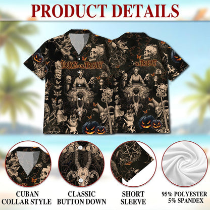 Netecom Vintage Skull Halloween Hawaiian Shirt for Men, Halloween Present, Skeleton Button Down Summer Beach Shirts, S-5XL