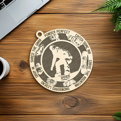 Netecom Personalized Snowboarder Ornament – Custom Wooden Snowboarding Holiday Decoration with Name & Snowboarding Terms