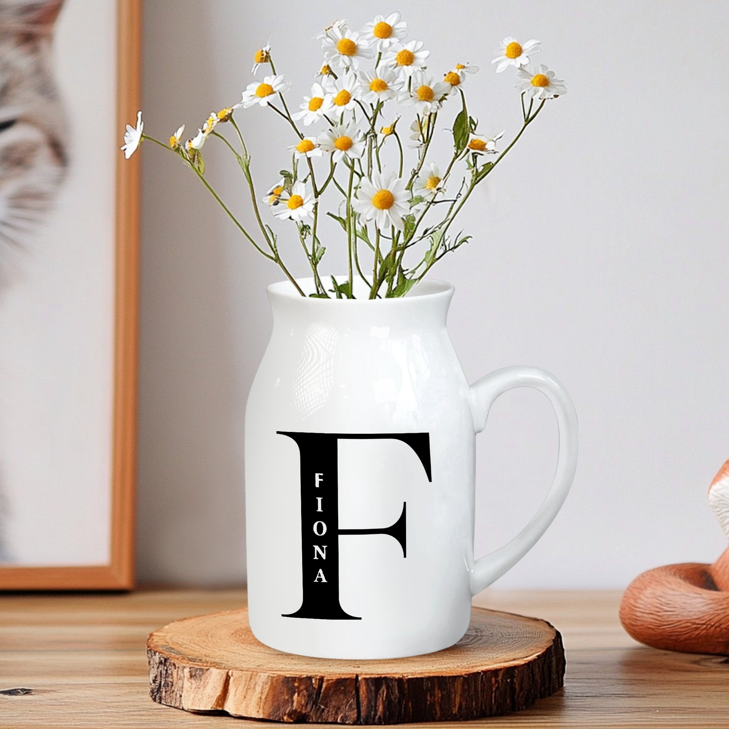 Netecom Personalized Ceramic Pitcher Vase with Custom Gold Floral Letter and Name, Elegant Home Decor Gift for Christmas, Mother’s Day, or Housewarming
