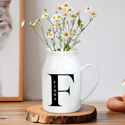 Netecom Personalized Ceramic Pitcher Vase with Custom Gold Floral Letter and Name, Elegant Home Decor Gift for Christmas, Mother’s Day, or Housewarming