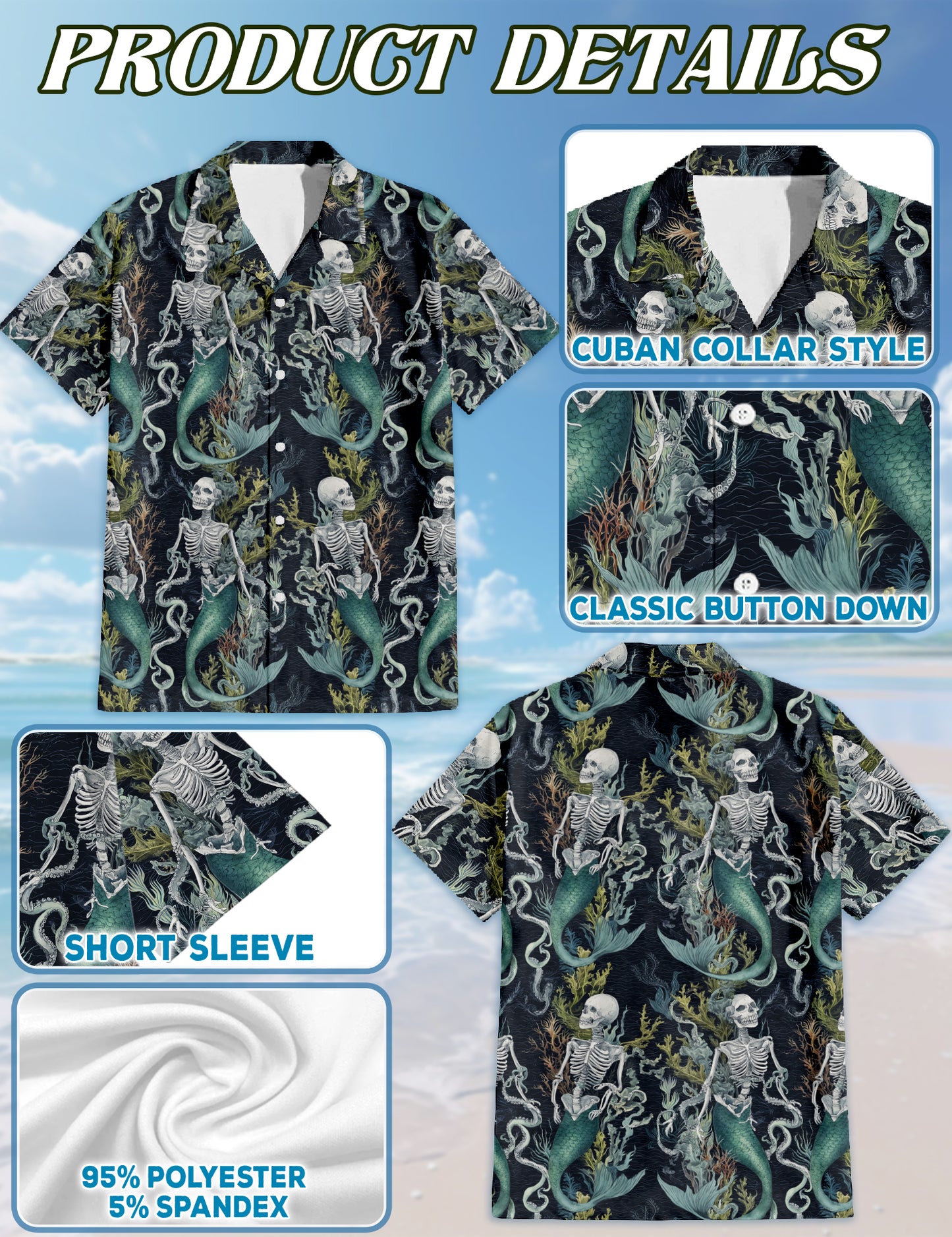 Netecom Devil Mermaids Hawaiian Shirt for Men, Mermaids Lover Gifts, Mythical Creatures Button Down Summer Beach Shirts