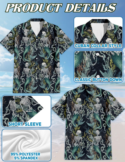 Netecom Devil Mermaids Hawaiian Shirt for Men, Mermaids Lover Gifts, Mythical Creatures Button Down Summer Beach Shirts