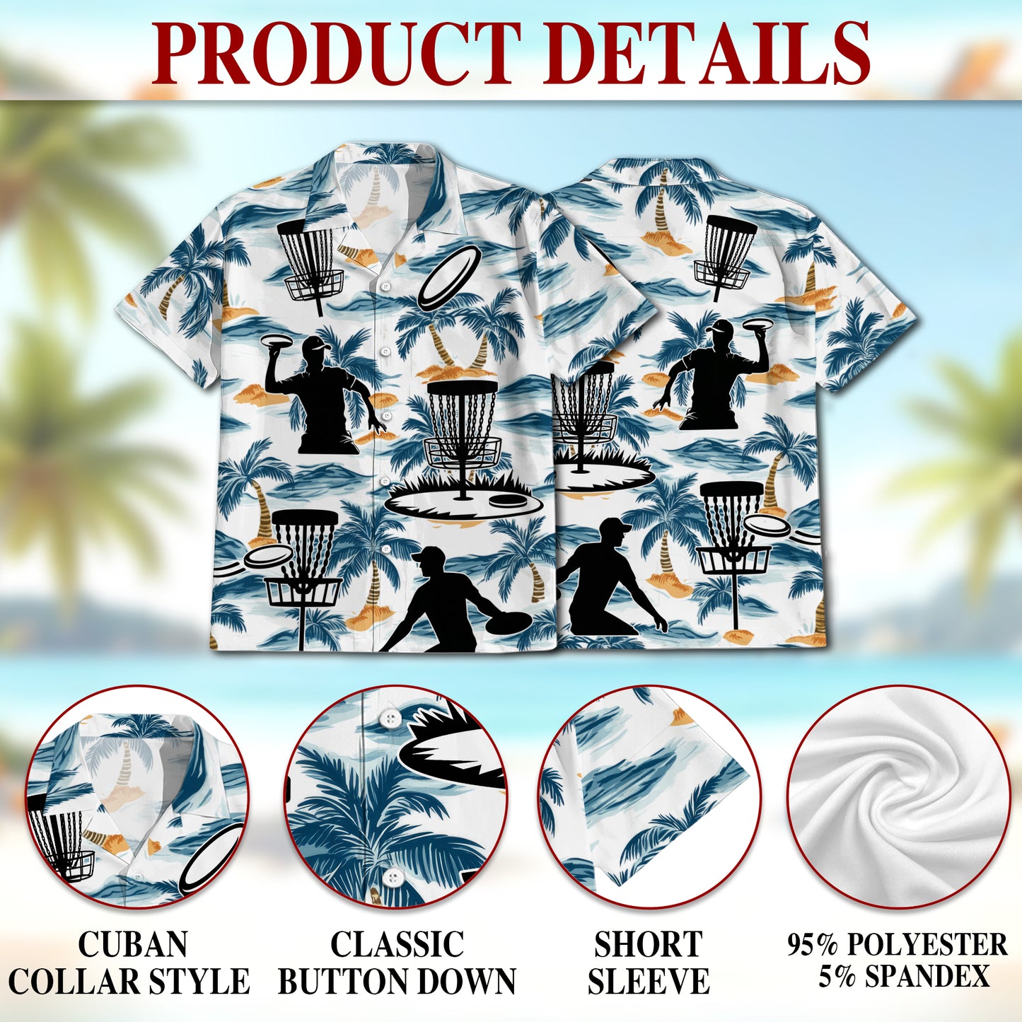 Netecom Tropical Disc Golf Hawaiian Shirt for Men, Golf Player Gift, Sport Button Down Summer Beach Short Sleeve Shirts