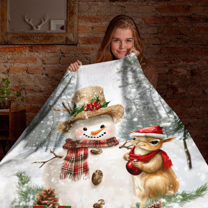 Netecom Cute Squirrel and Snowman Christmas Blanket, Winter Holiday Throw Blanket for Couch, Bed or Sofa, Ultra Soft and Warm Gift for Christmas or Holiday