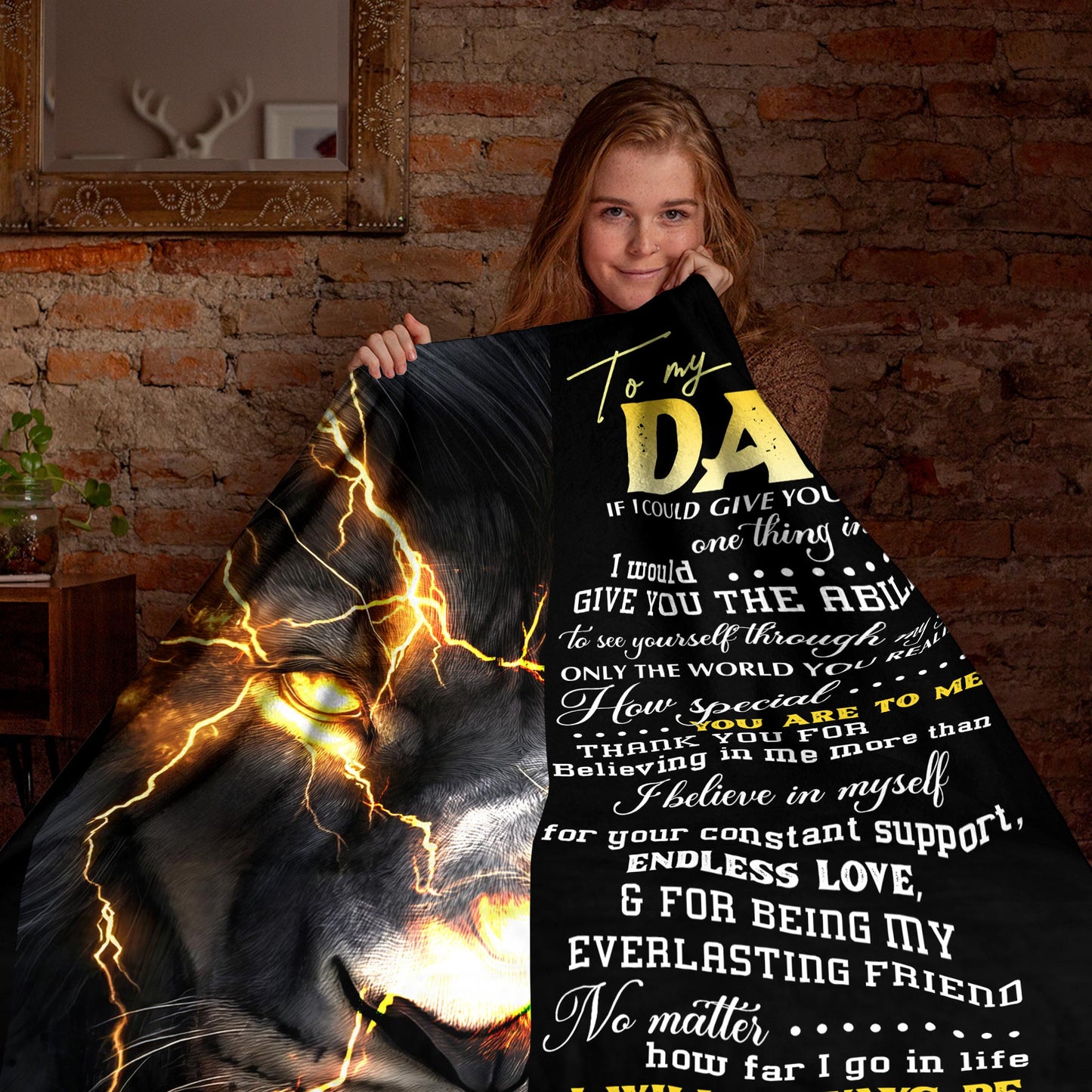 Netecom Personalized To My Dad Blanket from Daughter and Son, Fierce Lion Throw Blanket for Couch, Bed or Sofa, Ultra Soft Warm, Birthday Gifts for Dad, Christmas, Father’s Day or Anniversary