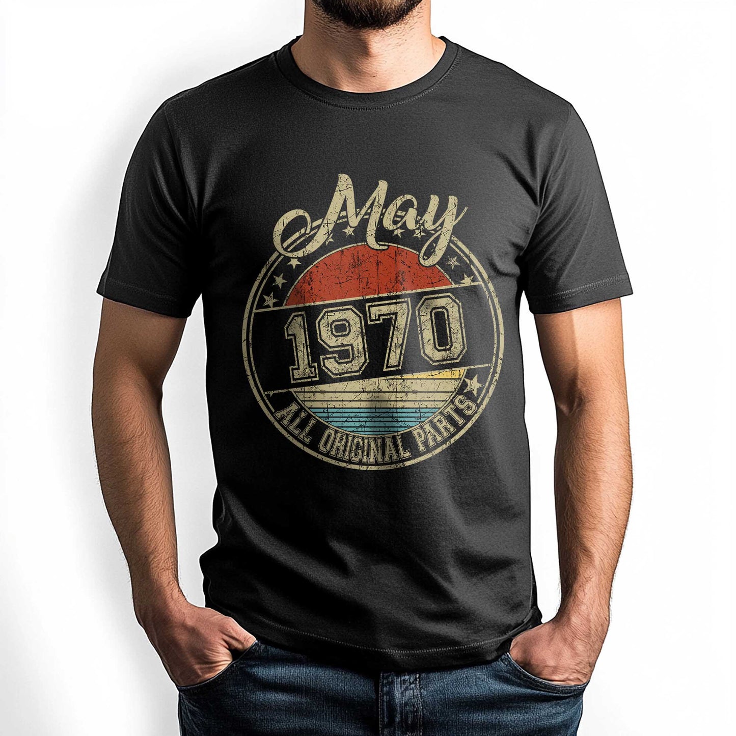 Netecom May 1970 All Original Parts T-Shirt, Retro Birthday Shirt for Men, Perfect Gift for May Birthday