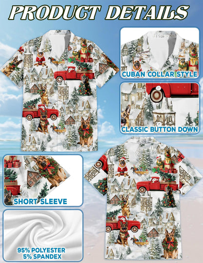 Netecom German Shepherd Christmas Hawaiian Shirt for Men, Dog Lover Holiday Button Down Summer Beach Short Sleeve Shirt, S-5XL