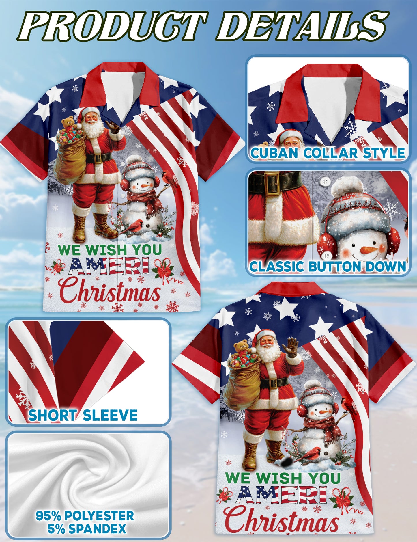Netecom We Wish You Ameri Christmas Hawaiian Shirt, Patriotic Santa Snowman Flag Button Down Shirt