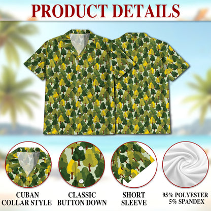 Netecom Pattern Tree Hawaiian Shirt for Men, Nature Forest Print Aloha Button Down Summer Beach Short Sleeve Shirt