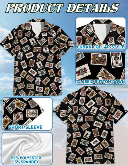 Netecom Tarrot Card Hawaiian Shirt for Men, Tarrot Player Lover Gifts, Button Down Summer Beach Short Sleeve Shirts
