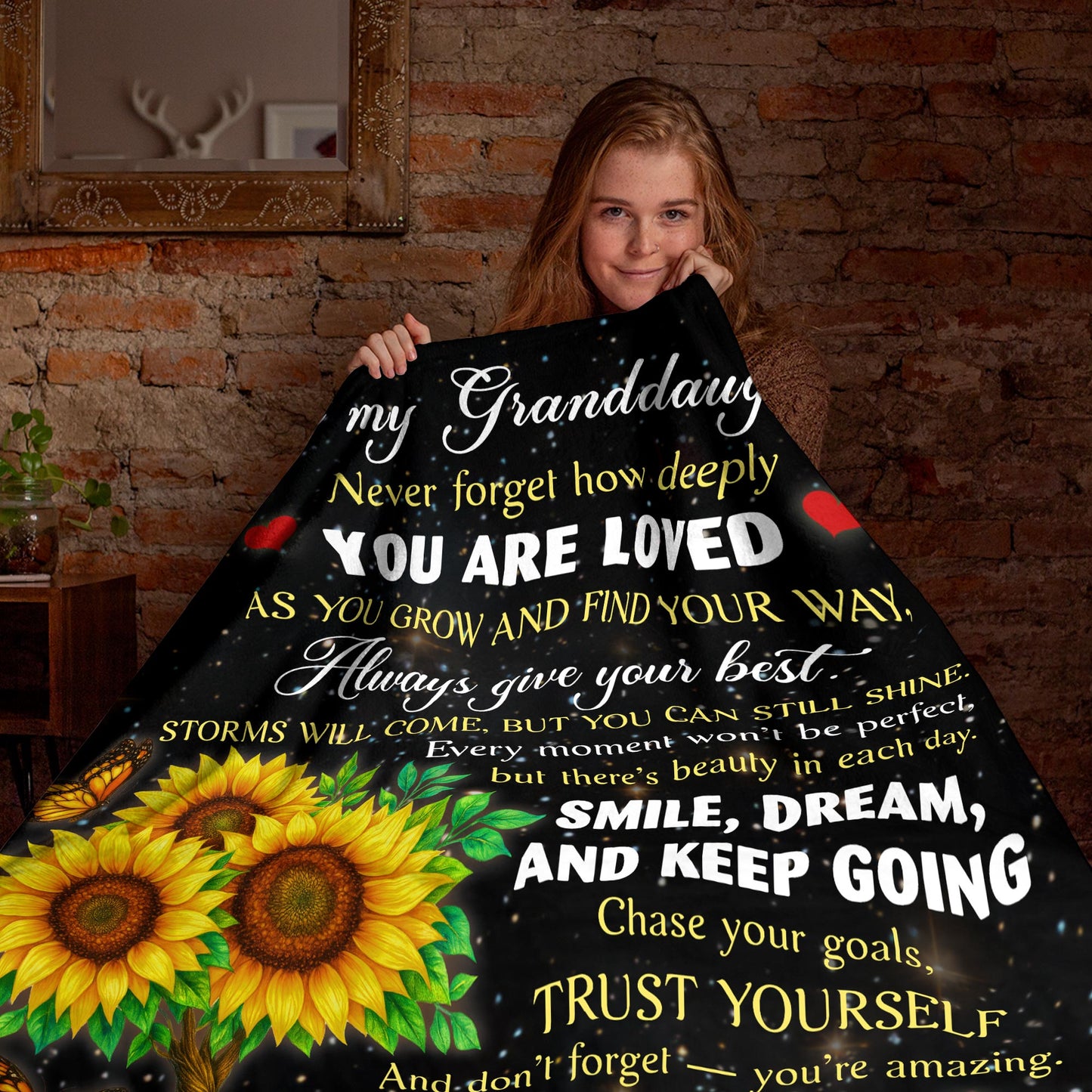 Netecom Personalized To My Granddaughter Blanket from Grandma and Grandpa, Sunflower & Galaxy Starry Night Throw Blanket for Couch, Bed or Sofa, Birthday Gift for Granddaughter, Christmas, Graduation
