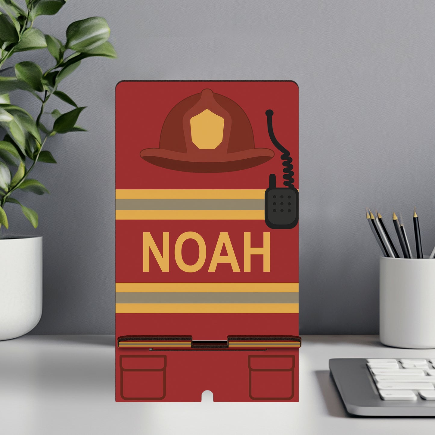 Netecom Personalized Firefighter Phone Stand, Custom Name Phone Holder - Ideal Gift for First Responders and Desk Organization