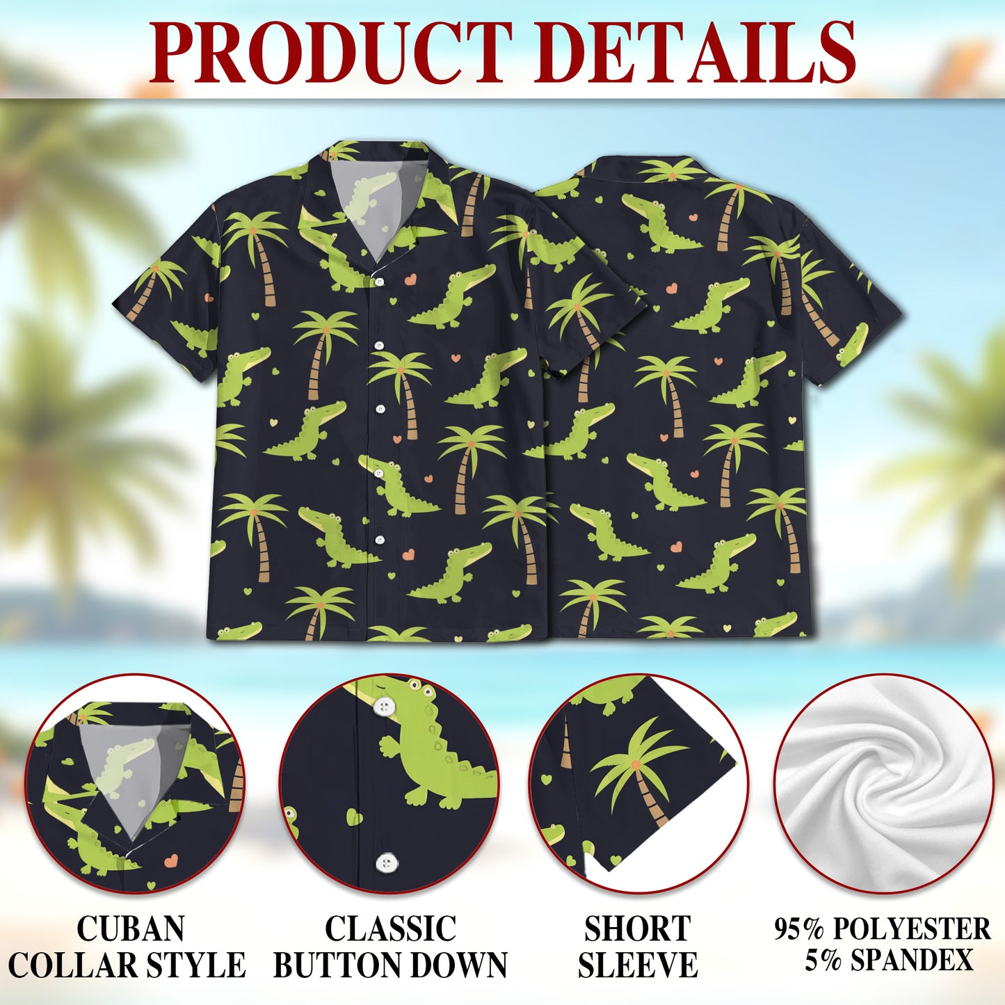 Cute Alligator Tropical Pattern Hawaii Dog and Owner Matching Button Shirts