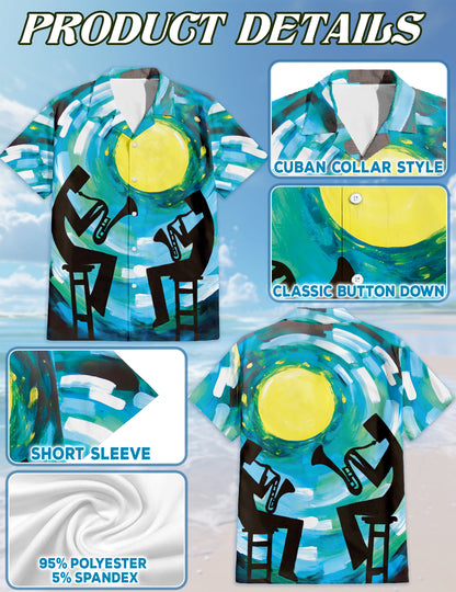 Netecom Vintage Trumpet Pattern Hawaiian Shirt for Men, Musical Instruments Button Down Summer Beach Short Sleeve Shirt
