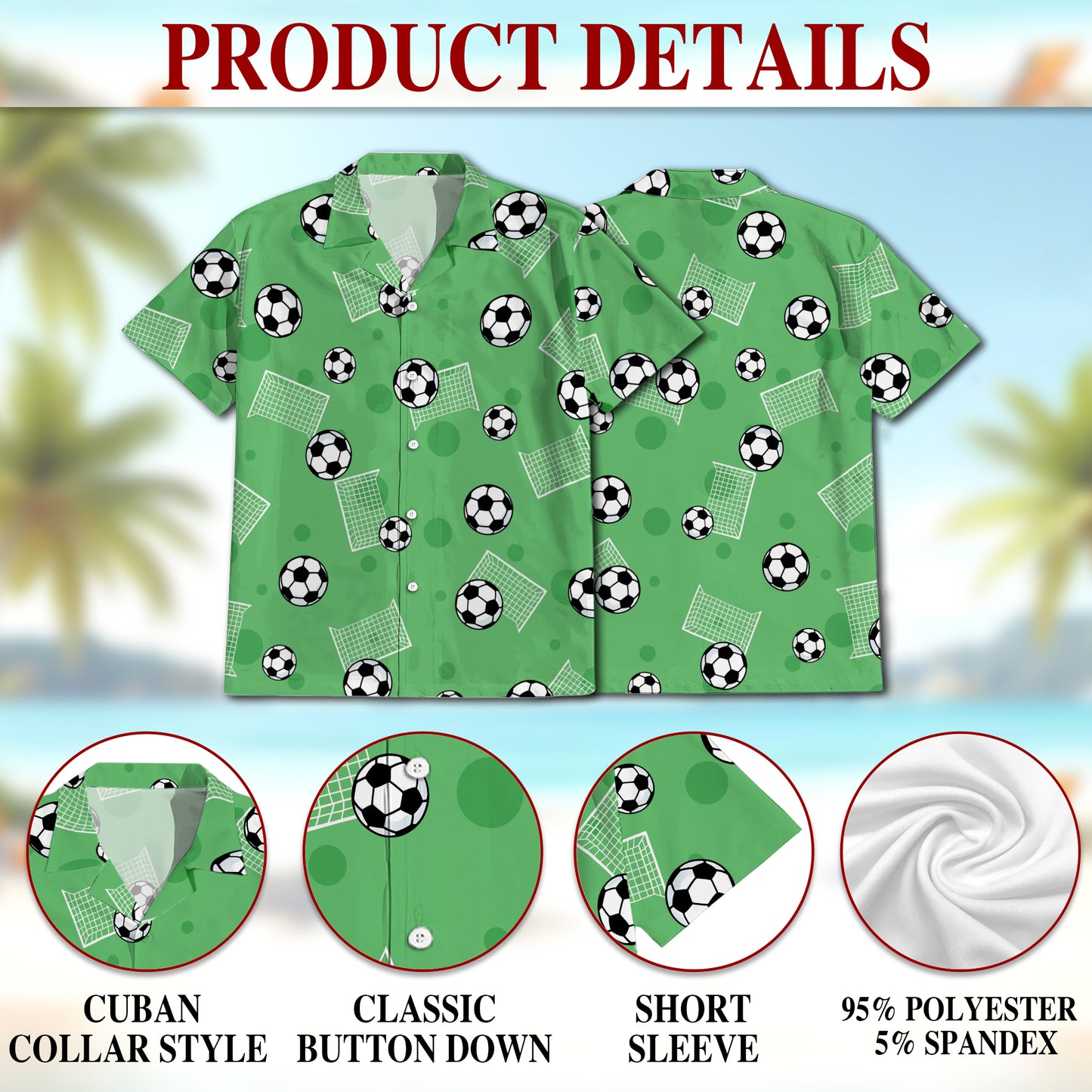 Netecom Soccer Ball Print Hawaiian Shirt for Men, Soccer Player Gifts, Sports Button Down Summer Beach Shirts