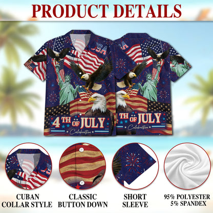 Netecom 4th of July Independence Day Hawaiian Shirt, Patriotic Eagle Button Down Summer Beach Shirts