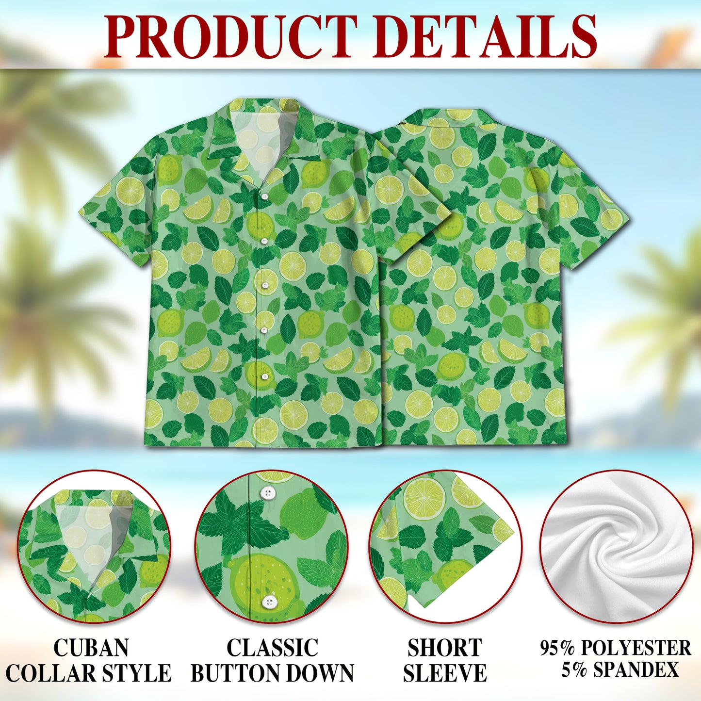 Netecom Lemon Pattern Hawaiian Shirt for Men, Lemon Lover Gifts, Fruit Button Down Summer Beach Short Sleeve Shirts
