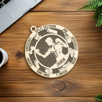Netecom Personalized Boxing Ornament – Custom Wood Boxing Christmas Decoration with Engraved Name and Sports Design