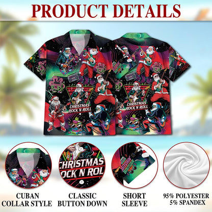 Netecom Santa Claus Rock Guitar Christmas Hawaiian Shirt for Men, Retro Music Holiday Button Down Summer Beach Shirt, S-5XL