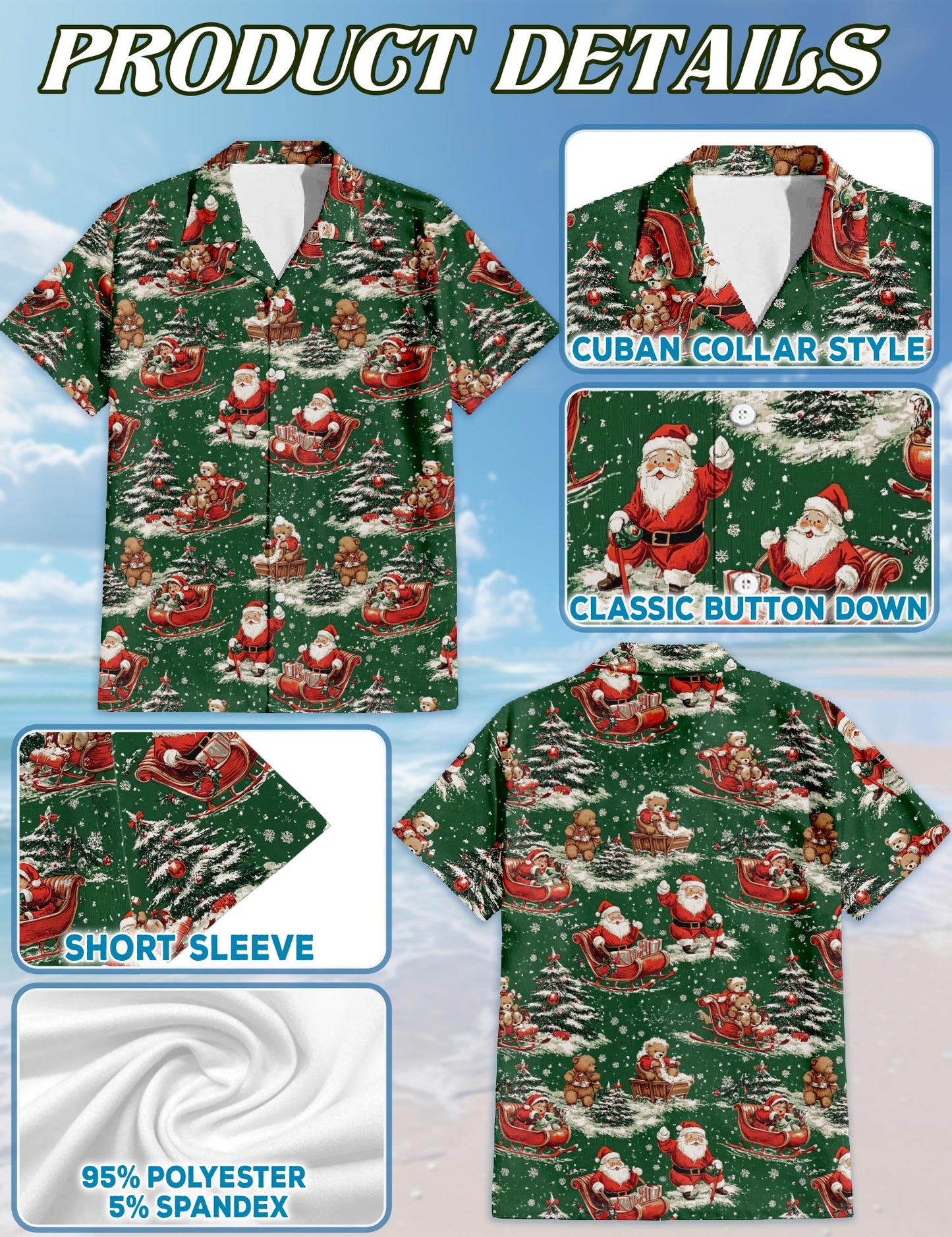 Netecom Funny Santa Sleigh Christmas Hawaiian Shirt for Men Women, Xmas Style Button Down Shirts, S-5XL