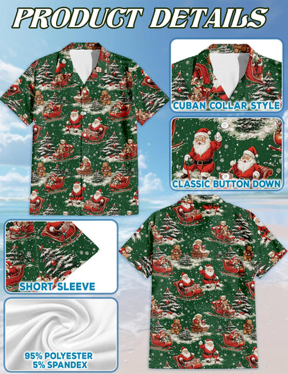 Netecom Funny Santa Sleigh Christmas Hawaiian Shirt for Men Women, Xmas Style Button Down Shirts, S-5XL