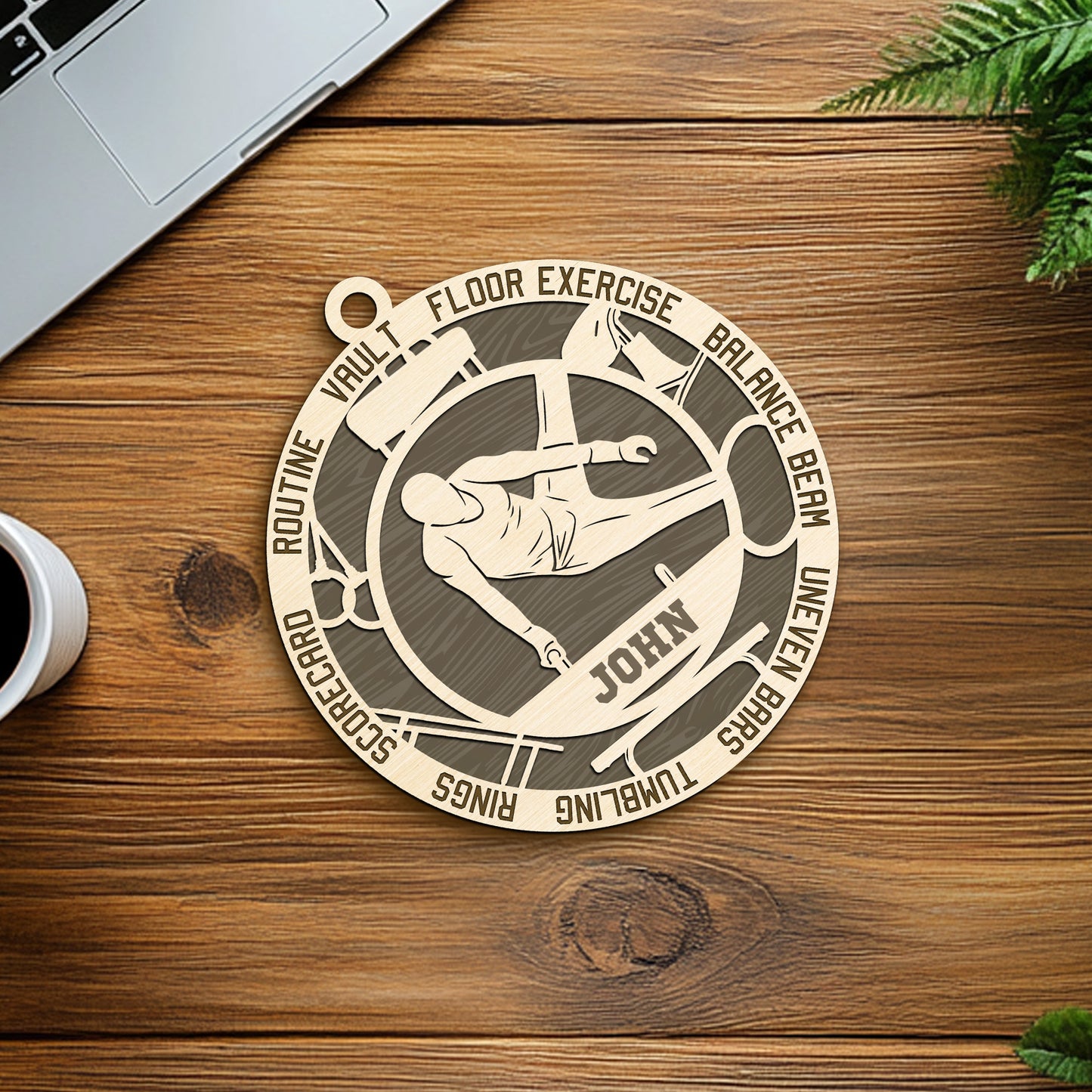 Personalized Custom Gymnastics Ornament – Personalized Wooden Ornament for Gymnasts with Name & Artistic Gymnastics Terms