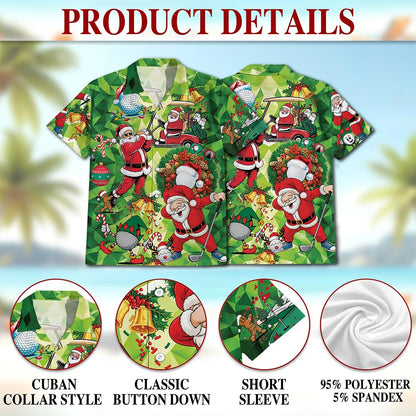Netecom Santa Claus Christmas Hawaiian Shirt, Golfer Holiday Button Down Summer Beach Short Sleeve Shirt, S-5XL