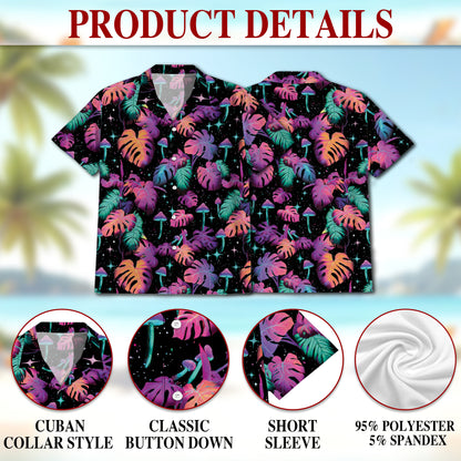 Netecom Tropical Neon Mushroom Hawaiian Shirt for Men, Fungi Lover Gifts, Botanical Button Down Summer Beach Shirts