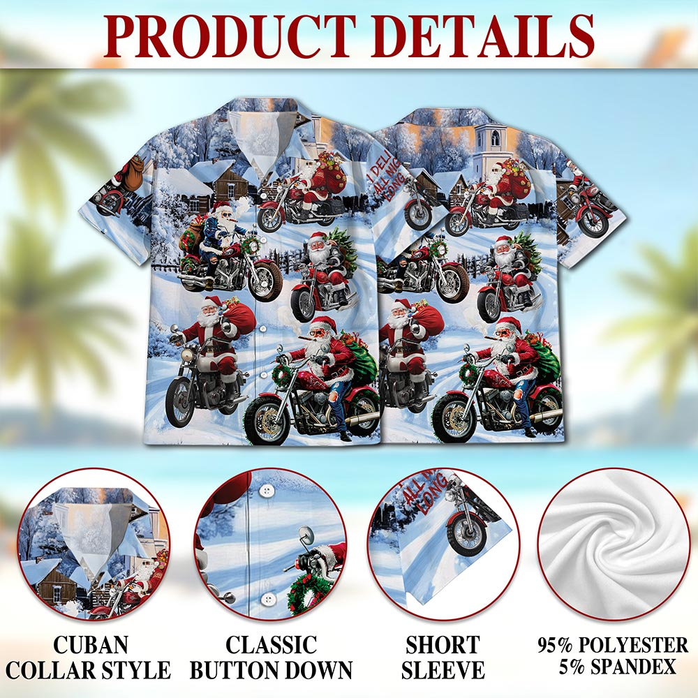 Netecom Santa Claus Motorcycle Christmas Hawaiian Shirt for Men Women, Winter Snow Button Down Summer Beach Shirts, S-5XL