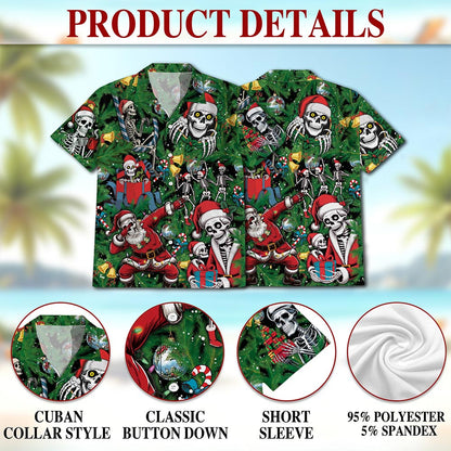 Netecom Skeleton Santa Claus Christmas Hawaiian Shirt for Men, Funny Skull Holiday Button Down Summer Beach Shirt, S-5XL
