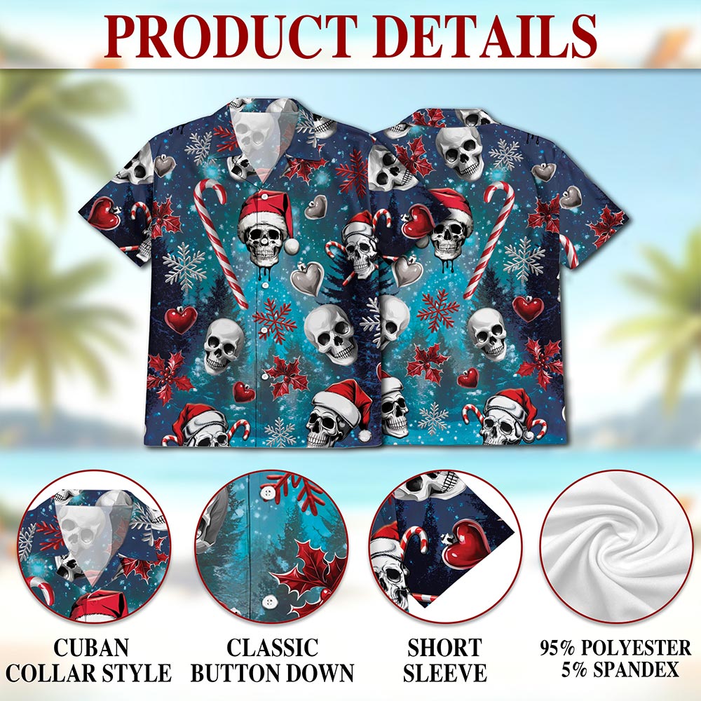 Netecom Skull Santa Christmas Hawaiian Shirt for Men Women, Gothic Button Down Summer Beach Shirts, S-5XL