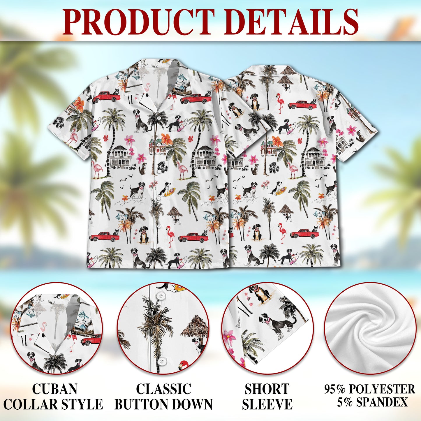 Netecom Rat Terrier Hawaiian Shirt for Men, Button Down Summer Beach Short Sleeve, Dog Lover Gift, Tropical Style, S-5XL