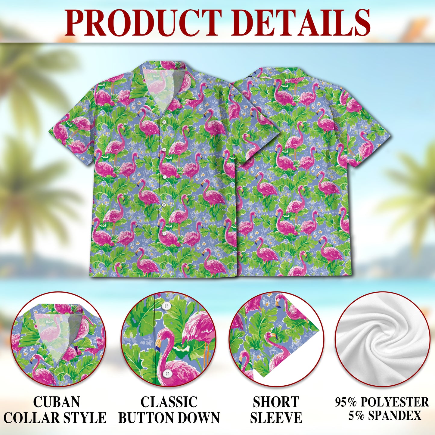 Netecom Watercolor Tropical Flamingo Hawaiian Shirt for Men, Pink Bird Summer Button Down Short Sleeve Beach Shirt